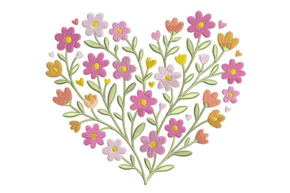 Floral Heart Embroidery Design