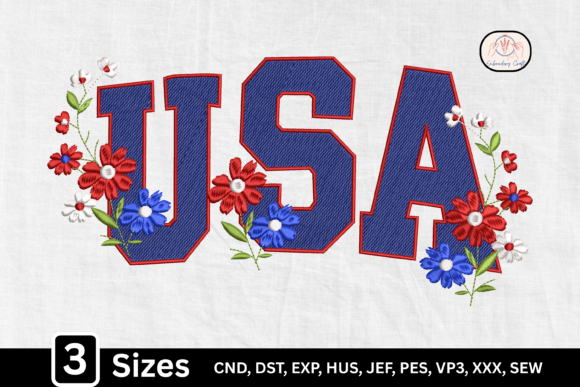 Patriotic Lettering Floral USA