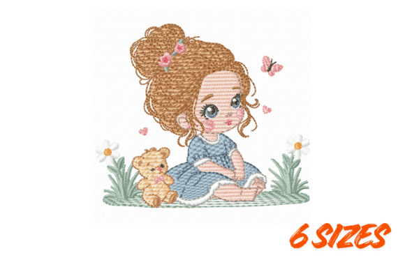 Sweet Girl Embroidery with Teddy Bear